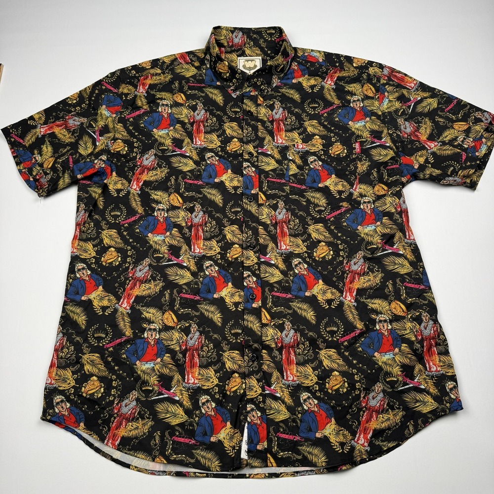 RSVLTS Rick Flare WWE Shirt Mens 2XL Black Wrestling Hawaiian All Over Button Up